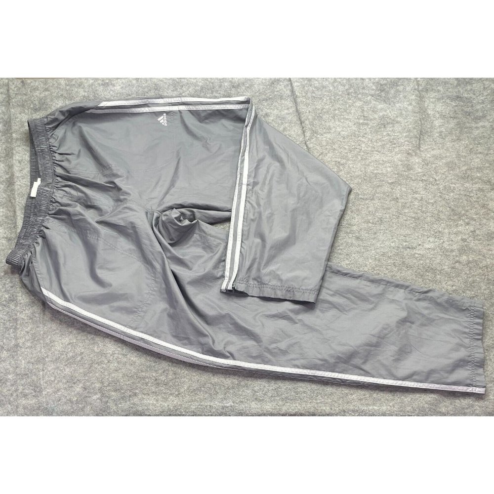 Adidas Track Pants Gray White Side Stripe Windbreaker Men XL Ankle Zip 31" Lined